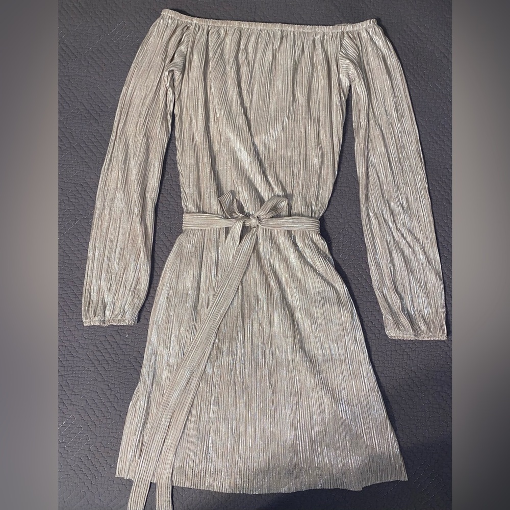 Lulu's Metallic Champagne Long Sleeve Cocktail Dress